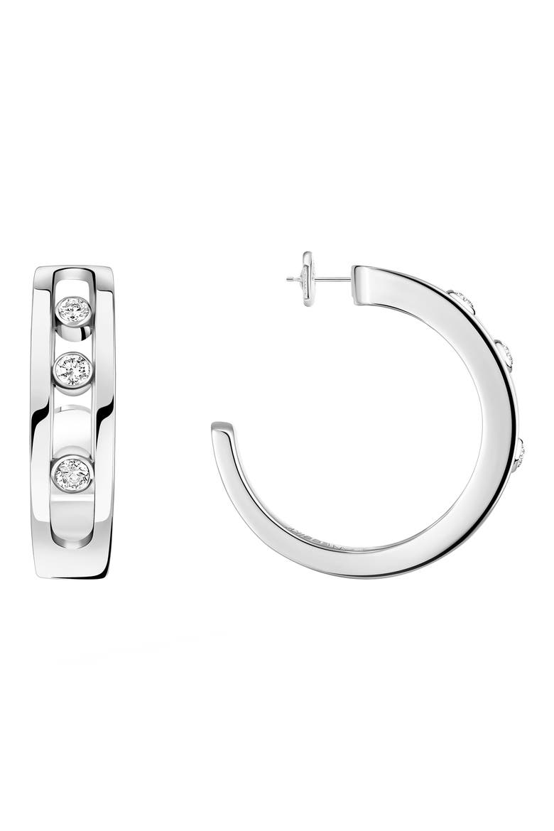Creoles Move Huggie Hoop Earrings, Alternate, color, WHITE GOLD
