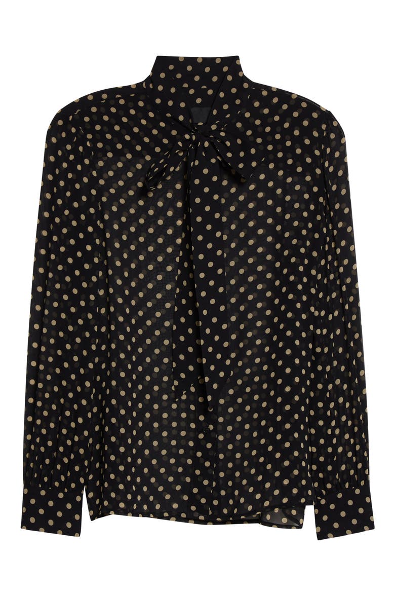 Carina Tie Neck Silk Top, Alternate, color, BLACK/ BEIGE DOT