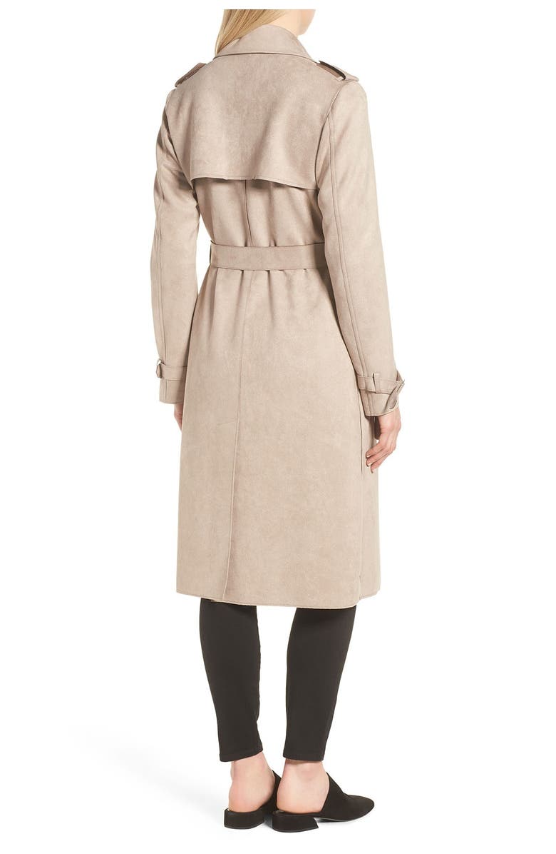 Tahari Mel Faux Suede Trench Coat, Alternate, color, 