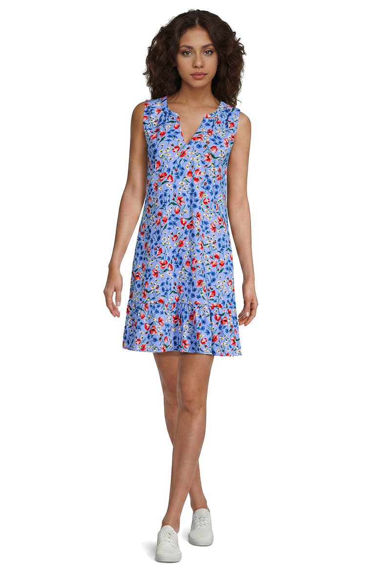 Petite Sleeveless Cotton Jersey Notch Neck Flounce Dress, Alternate, color, Clear Blue Sky Poppy Floral