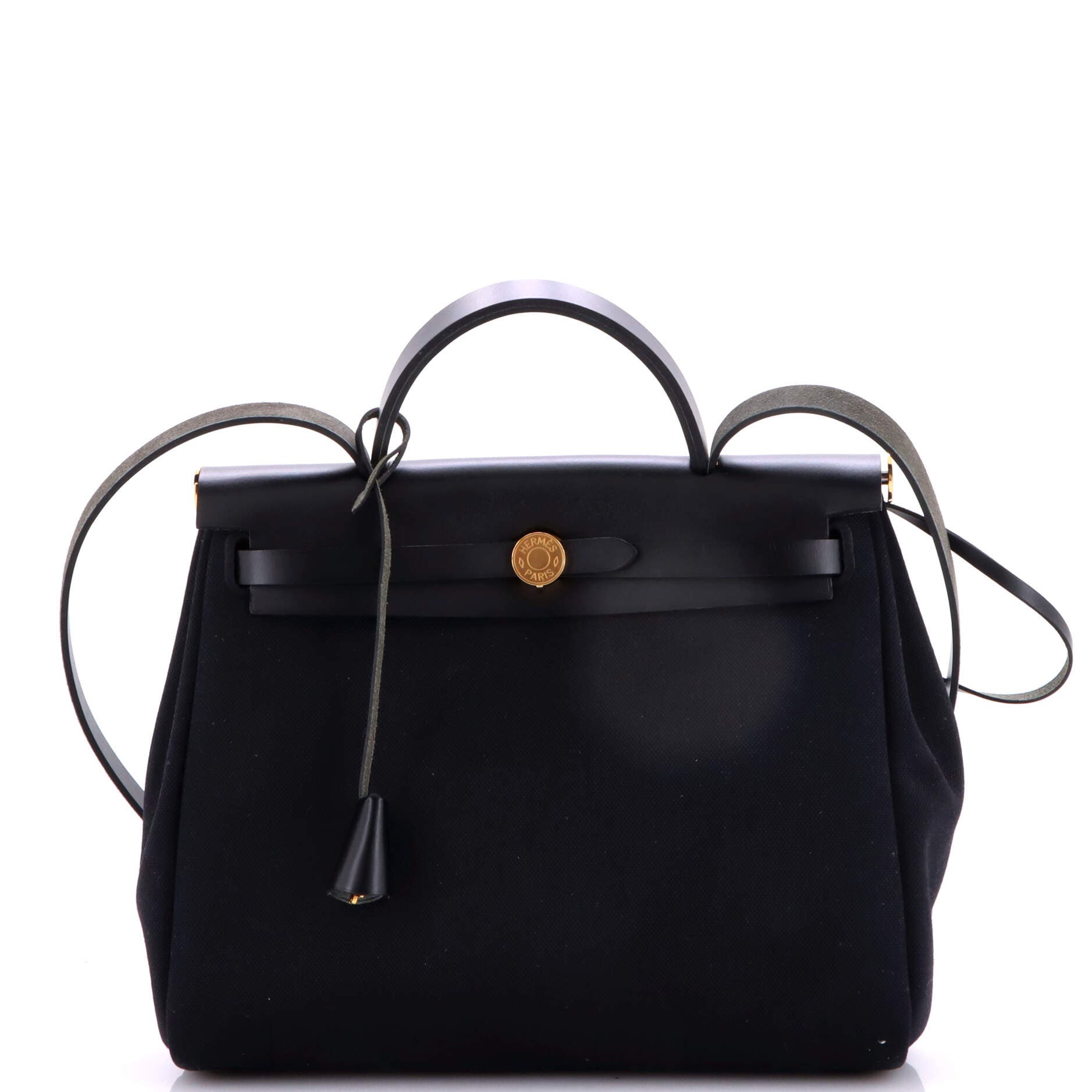 Pre-Owned Hermes Herbag Zip Leather and Toile 31, Main, color, Noir