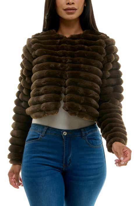 Nina Leonard Faux Fur Long Sleeve Bolero