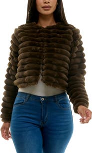 Nina Leonard Faux Fur Long Sleeve Bolero