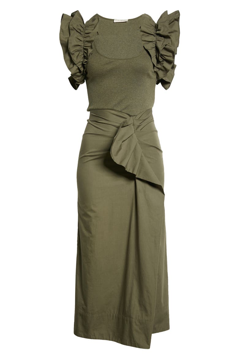 Isabella Mix Media Cotton Dress, Alternate, color, MILITARY