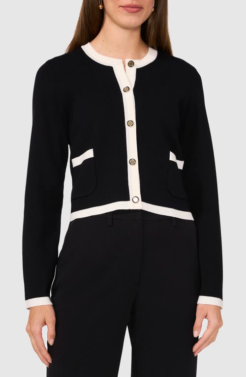 Halogenr Halogen(r) Contrast Trim Cardigan In Rich Black