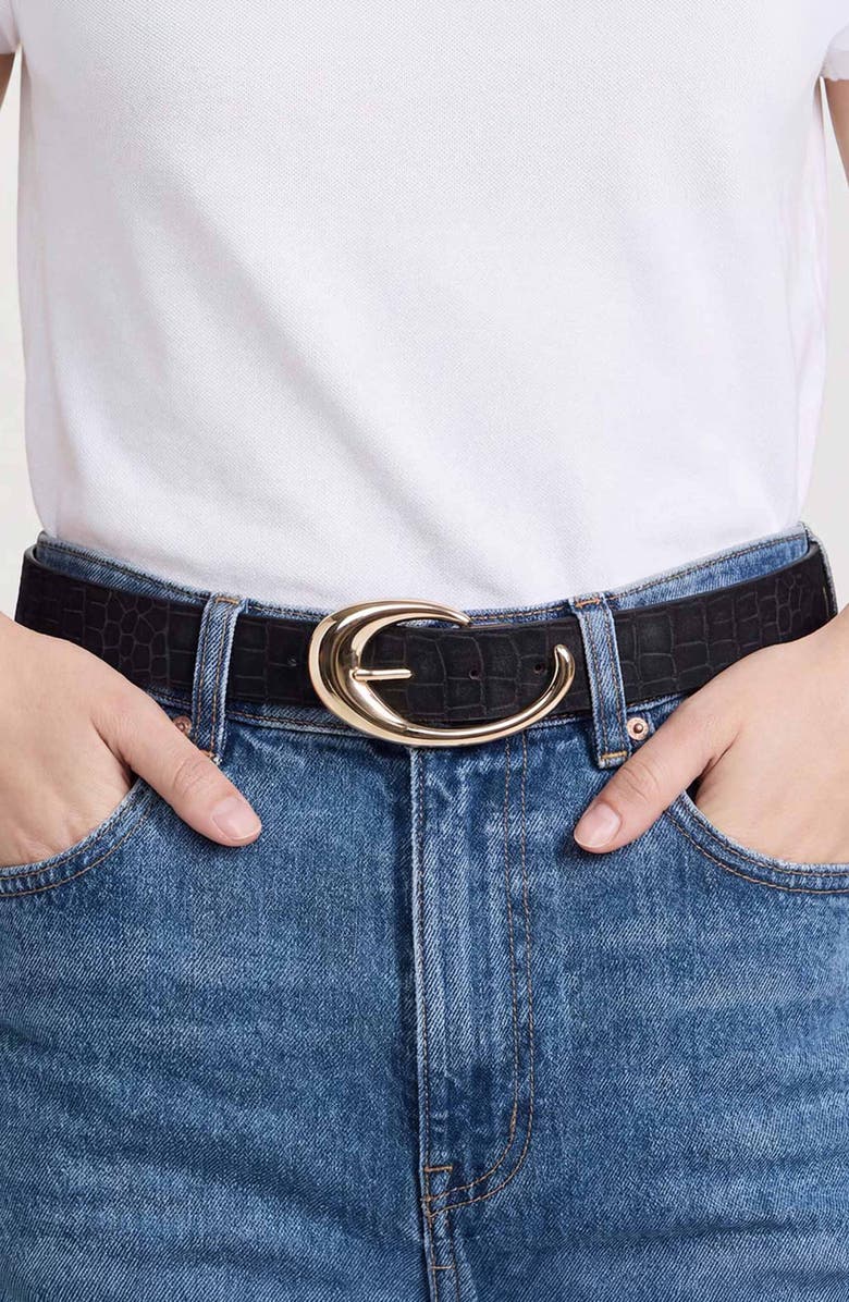Ettika Sculpted Flow Leather Belt, Alternate, color, Black And Gold