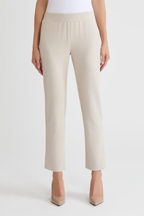 Stretch Deco Crepe Straight-Leg Pants