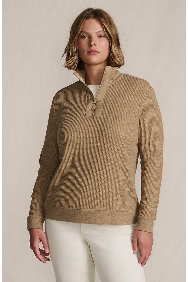 Long Sleeve Waffle Quarter Zip Pullover, Main, color, Light Toffee Heather