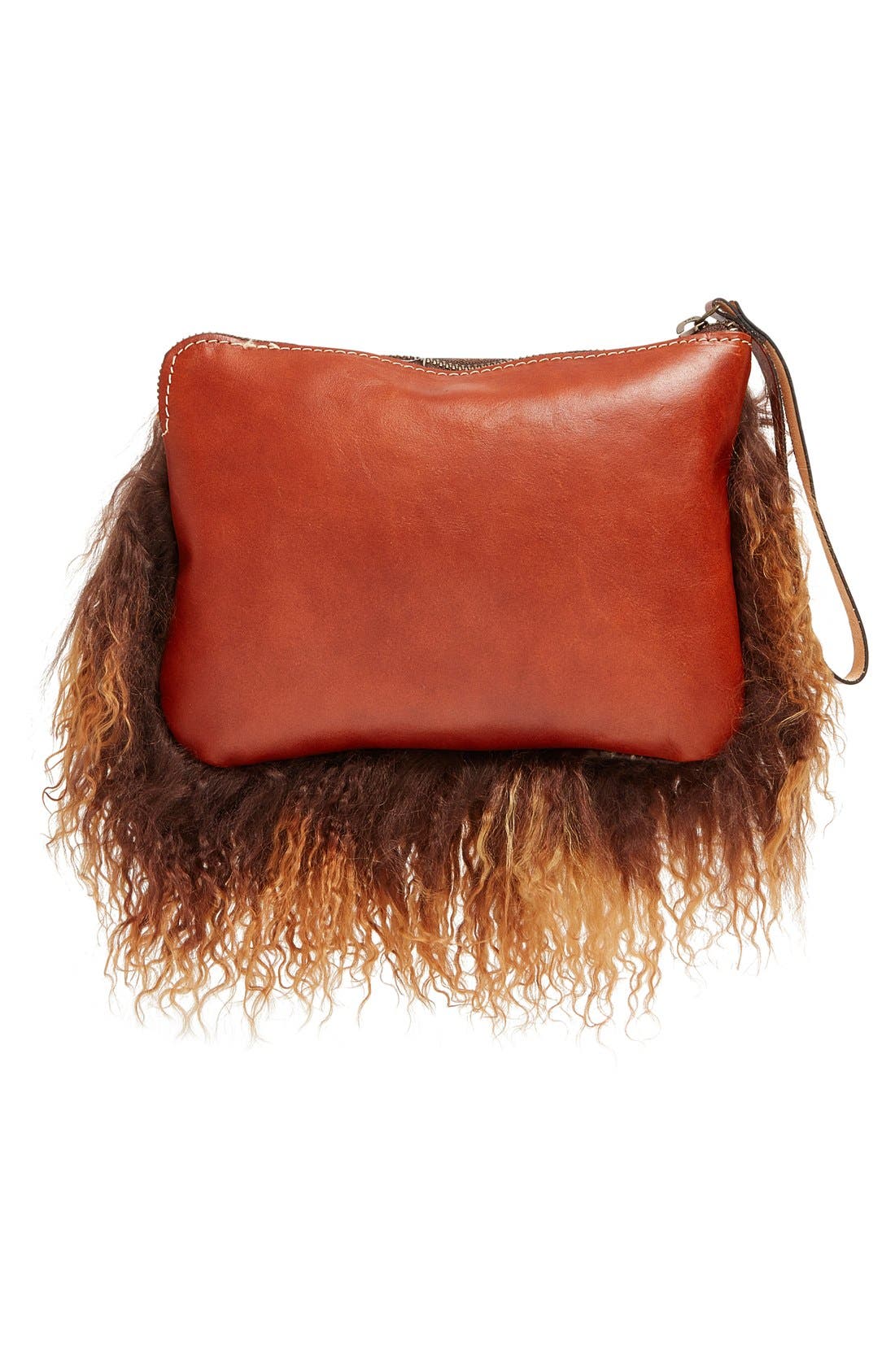 'Cassini' Genuine Shearling & Leather Wristlet, Alternate, color, BROWN