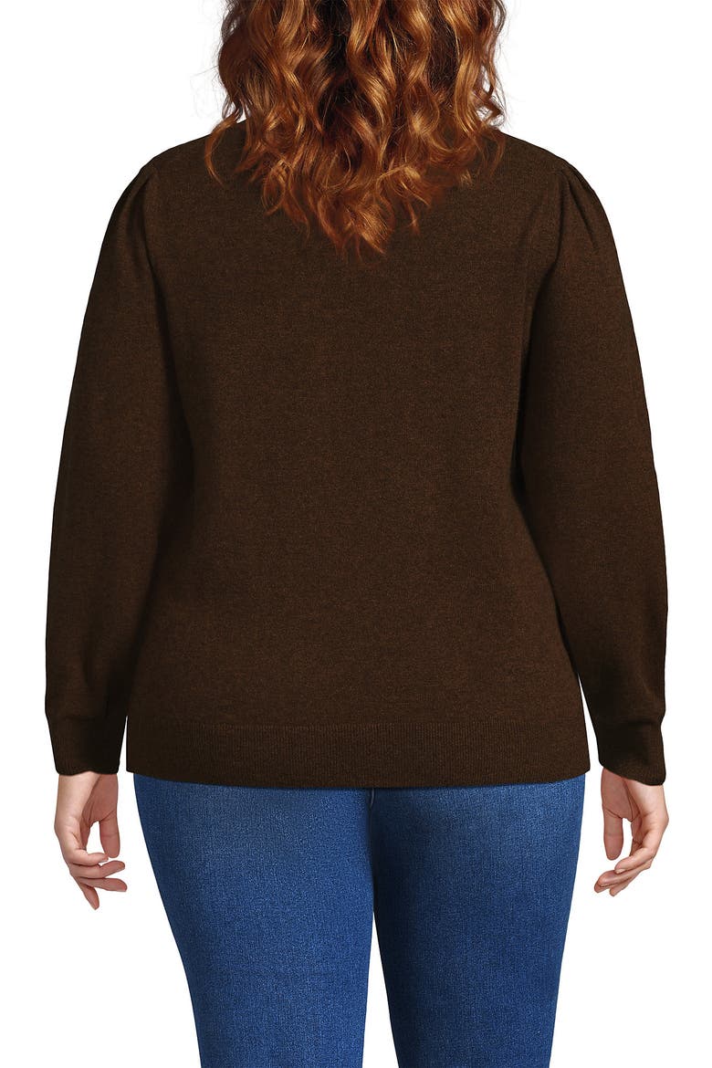 Cashmere Puff Sleeve Crew Neck Sweater, Alternate, color, Dark Carob Heather