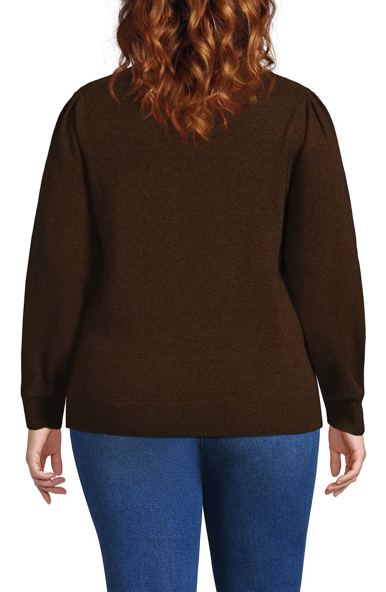 Lands' End Cashmere Puff Sleeve Crew Neck Sweater, Alternate, color, Dark Carob Heather