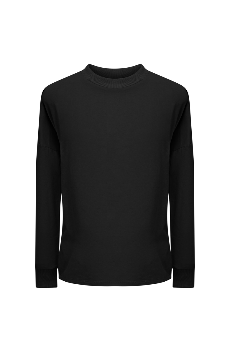 Aspect Cotton Boxy Rib Trim Long Sleeve Sweatshirt, Main, color, Black