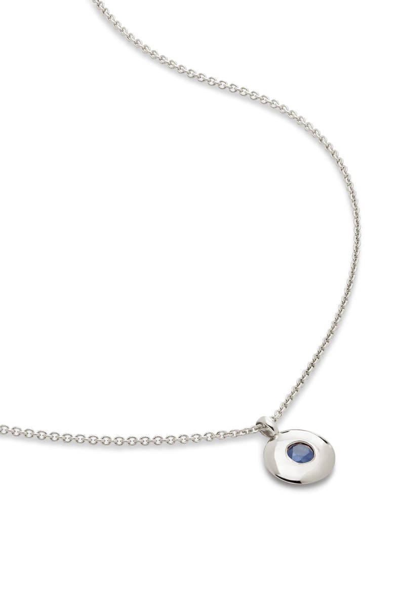 Monica Vinader September Birthstone Sapphire Pendant Necklace, Main, color, Sterling Silver