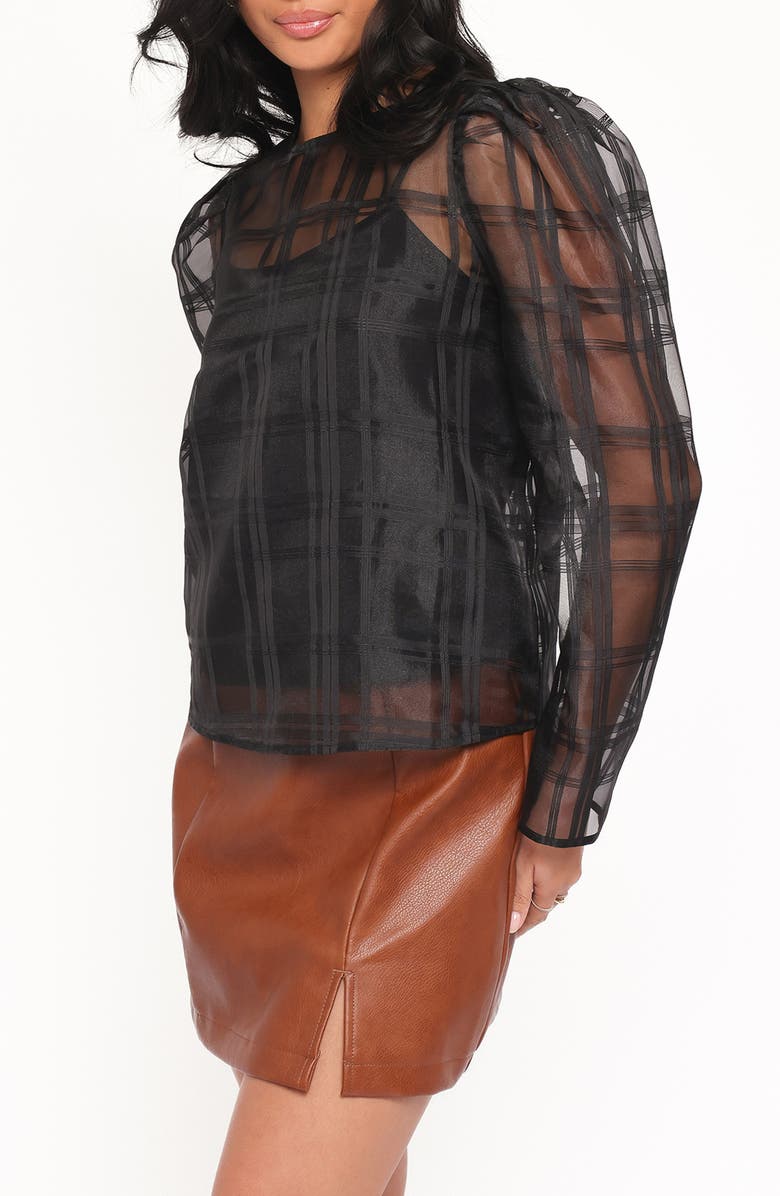 Petal & Pup Peony Sheer Long Sleeve Shirt, Alternate, color, Black