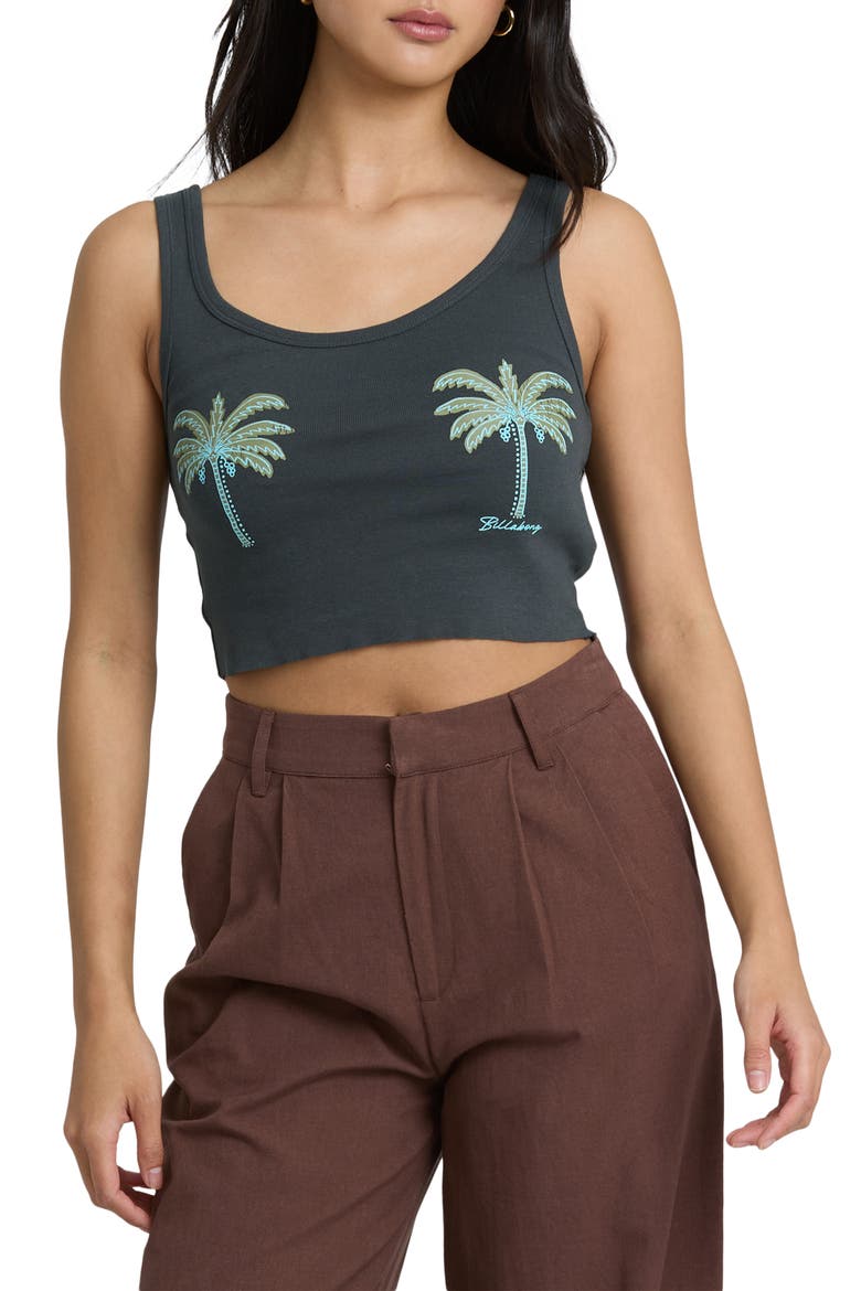 Vacation Crop Cotton Graphic Tank, Main, color, OFF BLACK