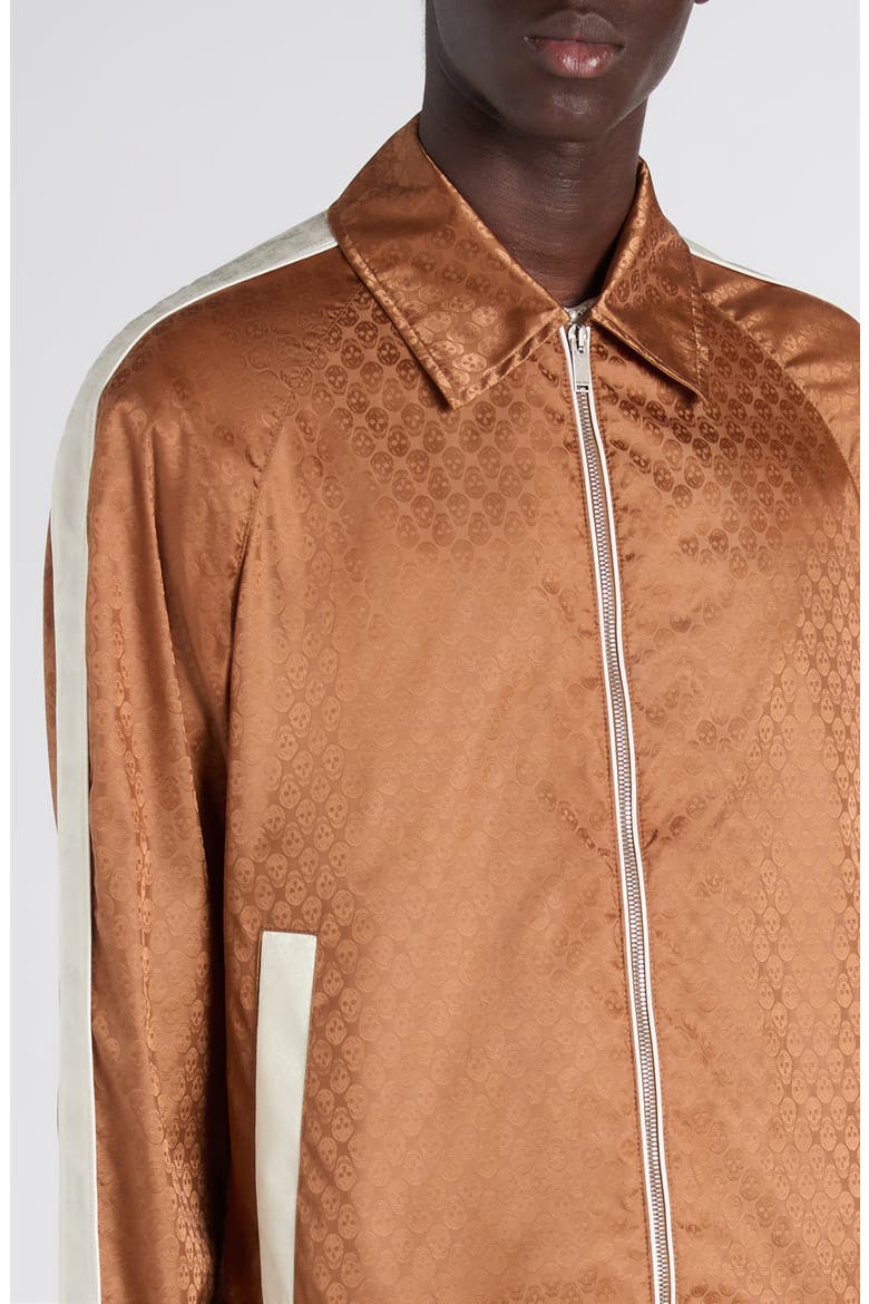 Skull Jacquard Satin Track Jacket, Alternate, color, CAMEL