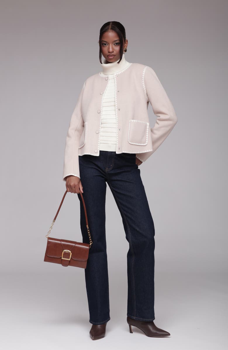 Bagatelle Contrast Stitch Collarless Jacket, Alternate, color, Cream