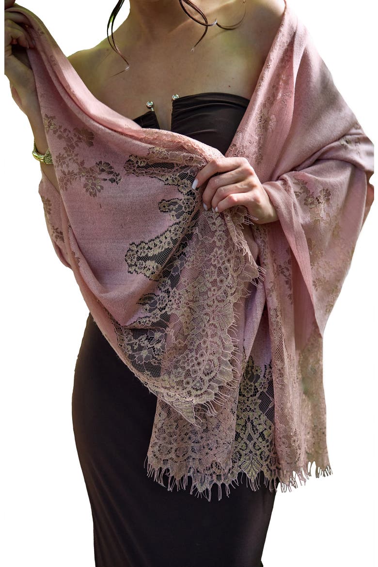 Lace Embellished Scarf, Alternate, color, PINK