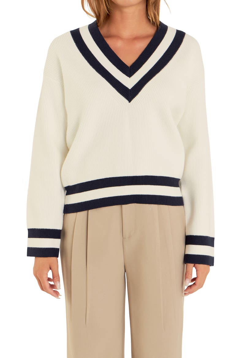 Stripe Relaxed Fit Sweater, Alternate, color, WHITE/ NAVY