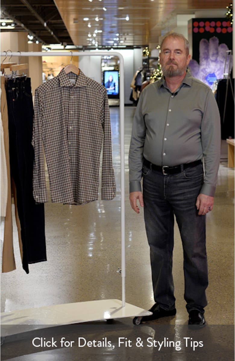 Slim Fit Brown Check Cotton Flannel Dress Shirt, sales video thumbnail