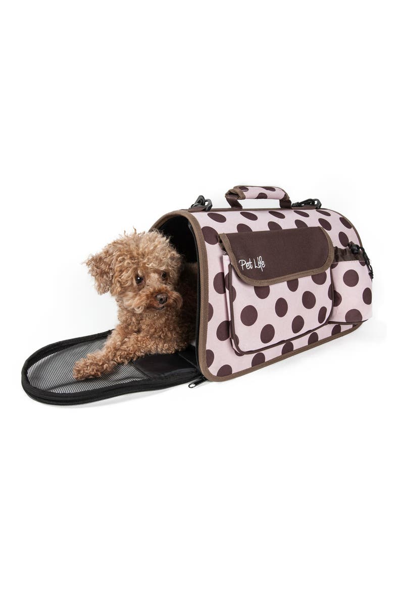 Faux Shealing Lined Folding Zippered Airline-Approved Casual Carrier, Alternate, color, PINK AND BROWN