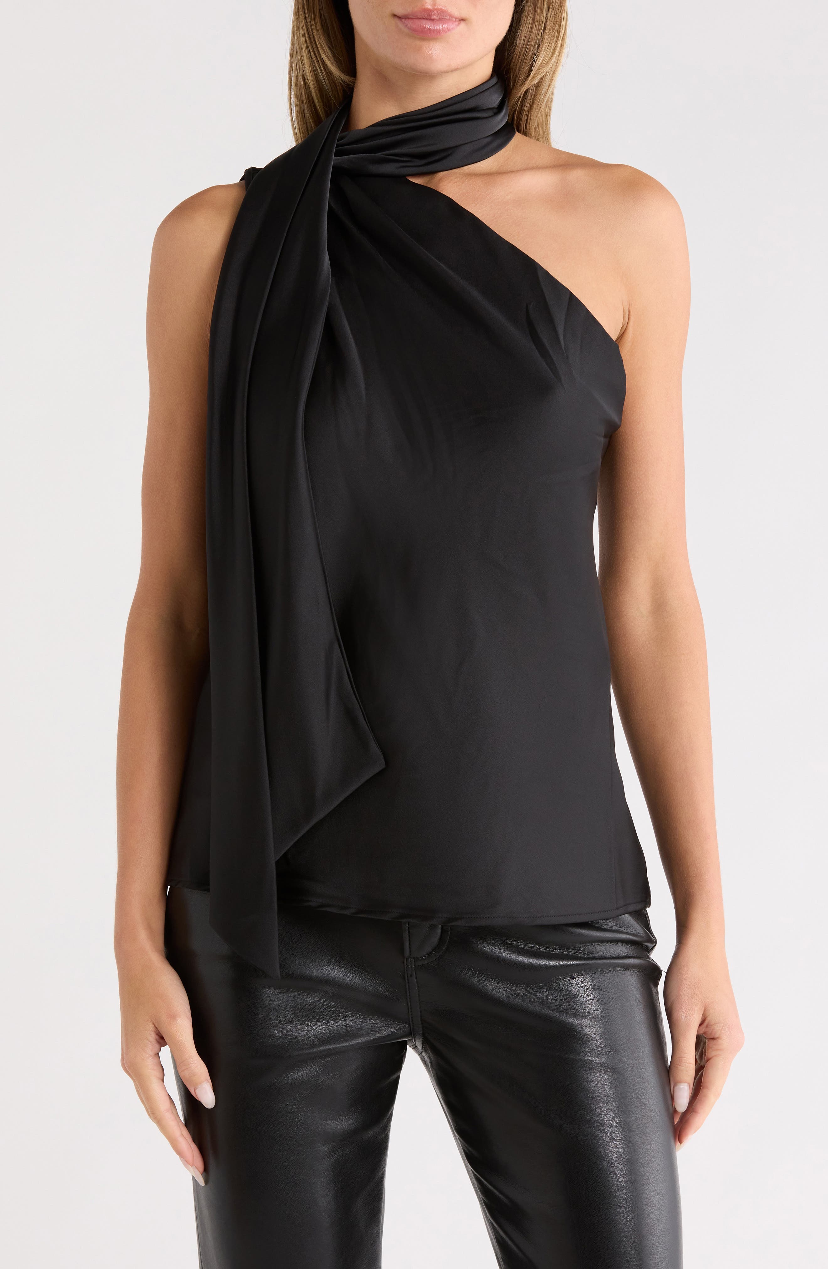 Renee C Scarf Detail One-Shoulder Satin Top