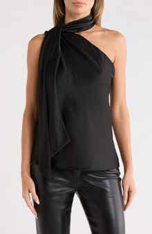Renee C Scarf Detail One-Shoulder Satin Top
