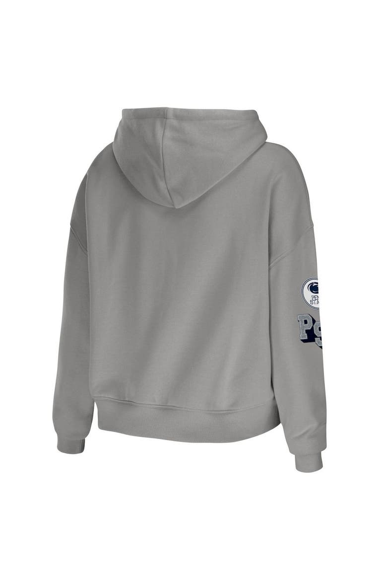 Women's WEAR by Erin Andrews Gray Penn State Nittany Lions Mixed Media Cropped Pullover Hoodie, Alternate, color, Gray
