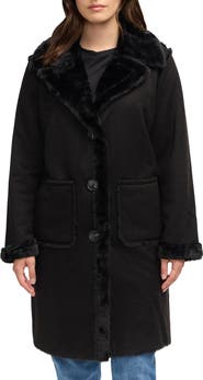 NVLT Faux Fur Detail Faux Shearling Coat