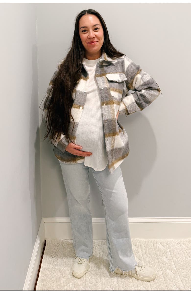 PinkBlush Distressed Hem Slim Wide Leg Maternity Jeans, Alternate, color, Light Blue