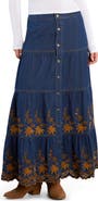 Wash Lab Denim Tiered Eyelet Denim Midi Skirt