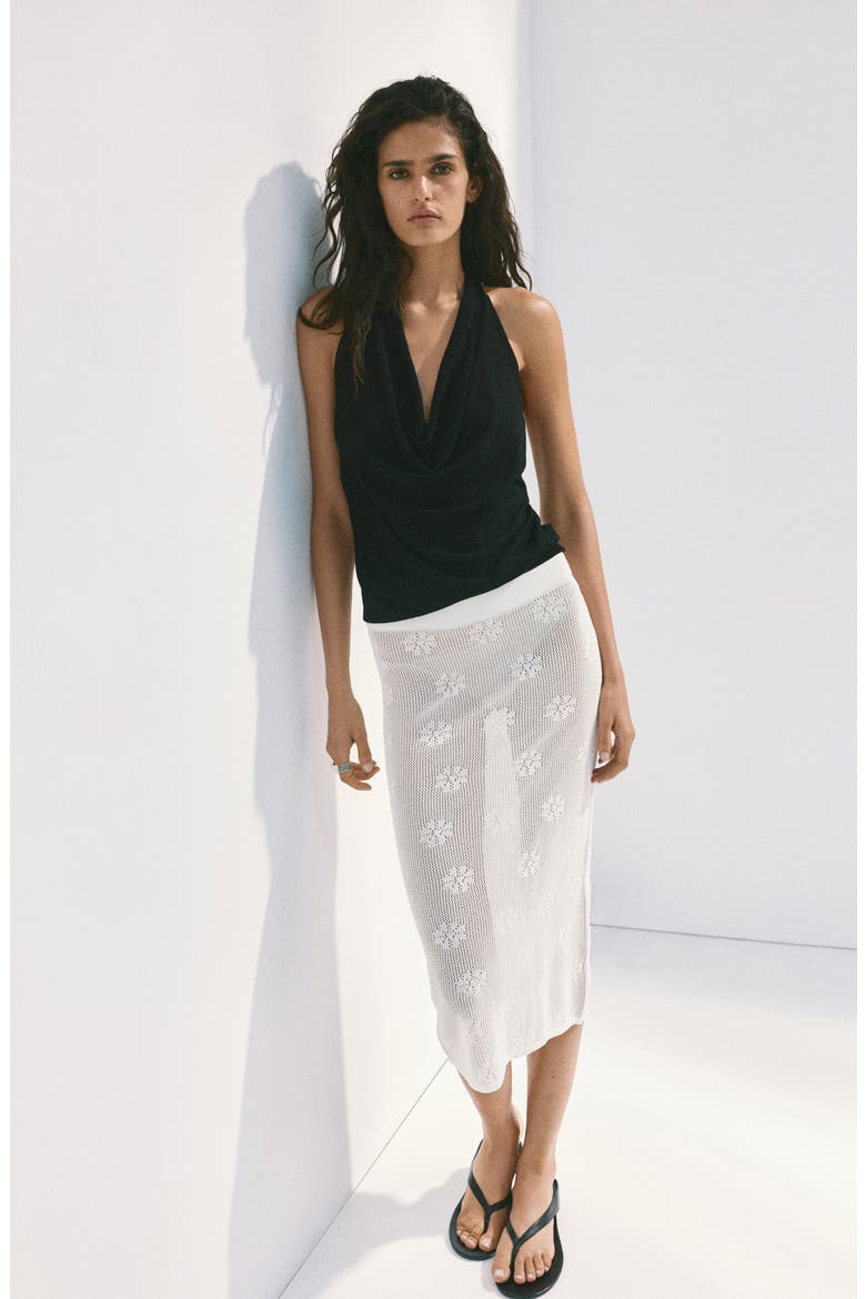 Floral Crochet Midi Skirt, Alternate, color, WHITE