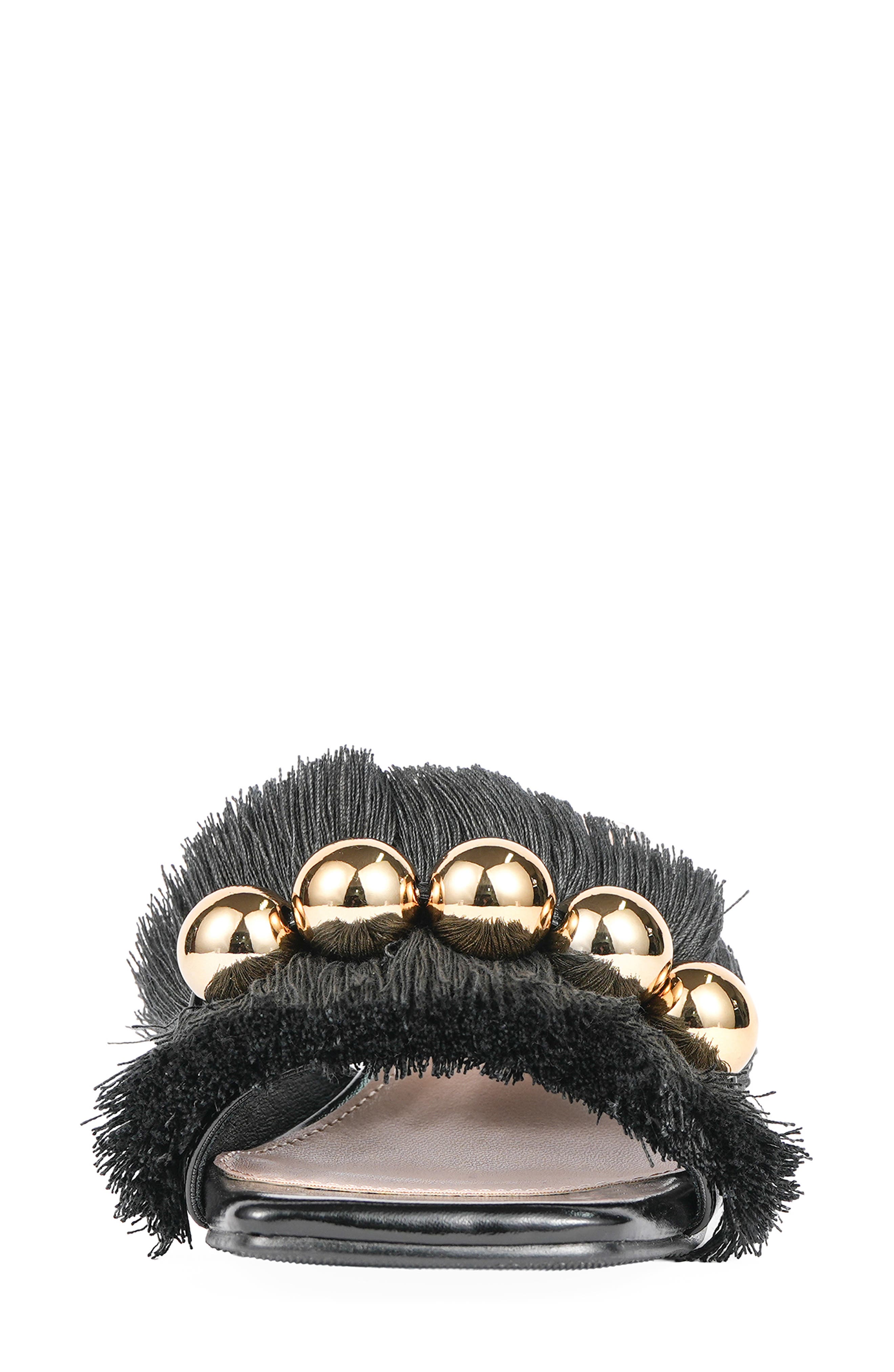 NINETY UNION Miami Fringed Orb Heel Slide Sandal, Alternate, color, Black