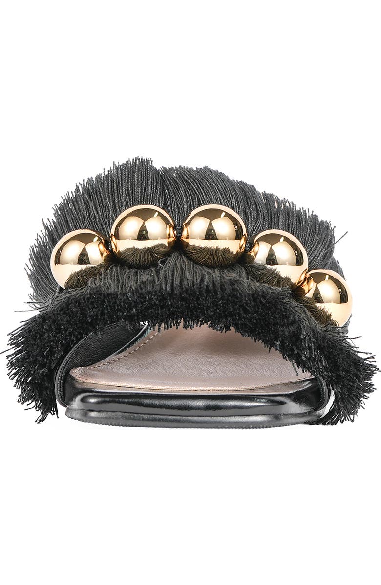 NINETY UNION Miami Fringed Orb Heel Slide Sandal, Alternate, color, Black