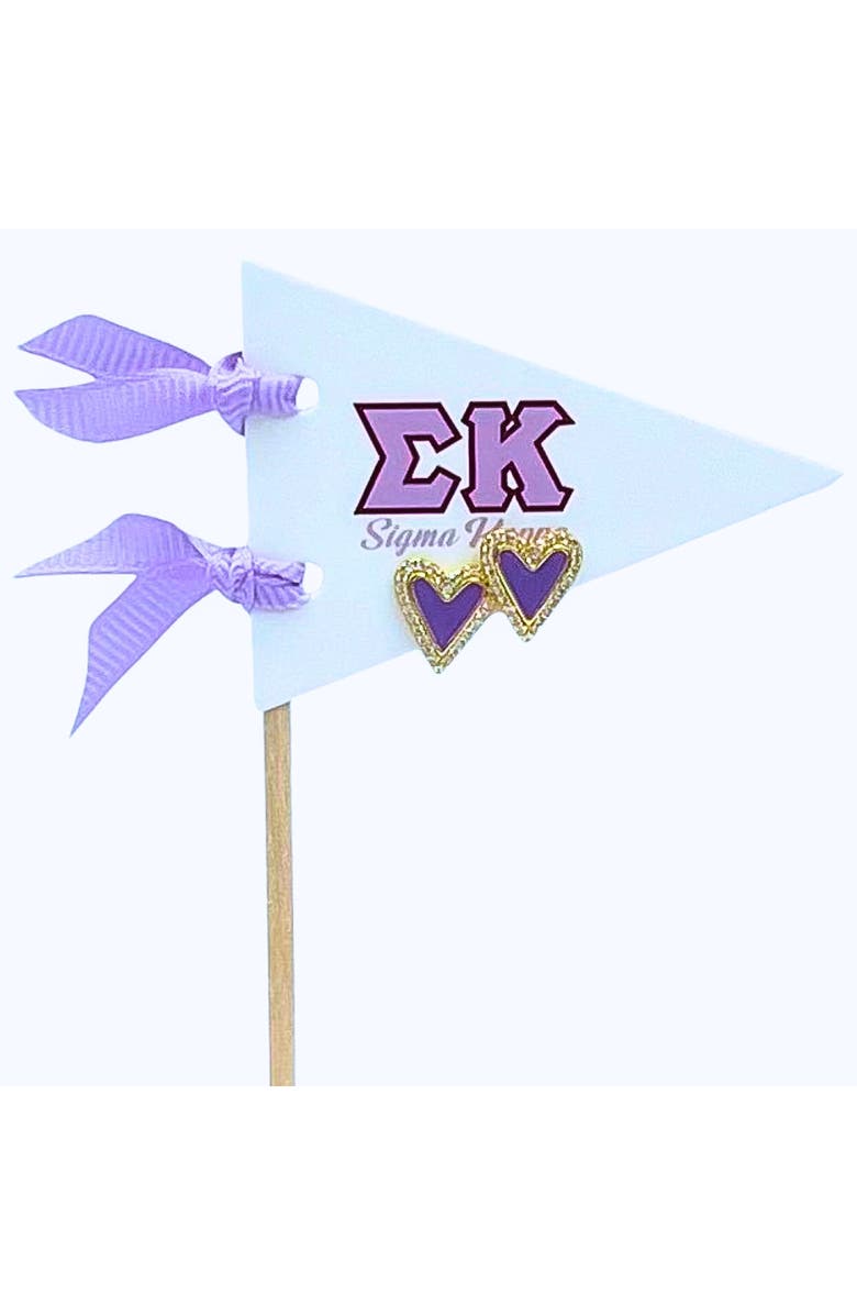 Color Shout Sigma Kappa Heart Stud Enamel Earrings on Sorority Pennant Flag, Main, color, Yellow Gold