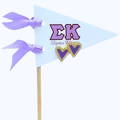 Sigma Kappa Heart Stud Enamel Earrings on Sorority Pennant Flag