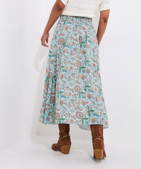 Slit Smocked Maxi Skirt