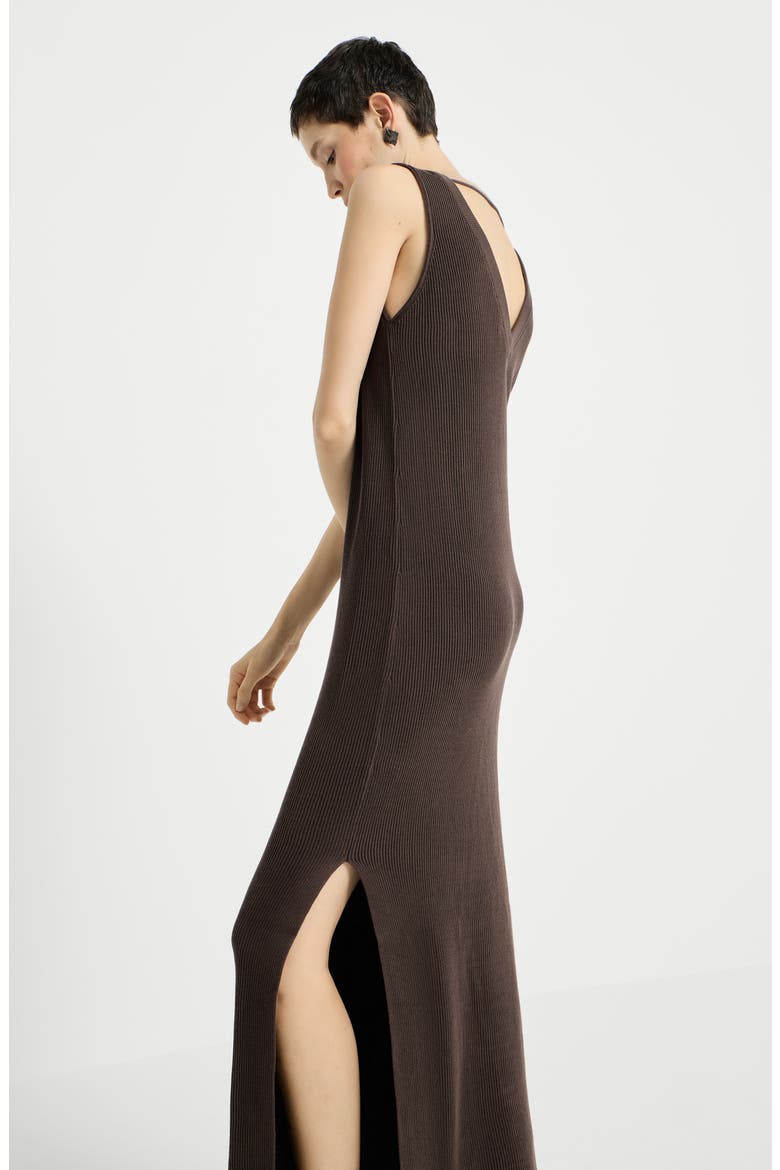 Rib knit dress, Alternate, color, Brown
