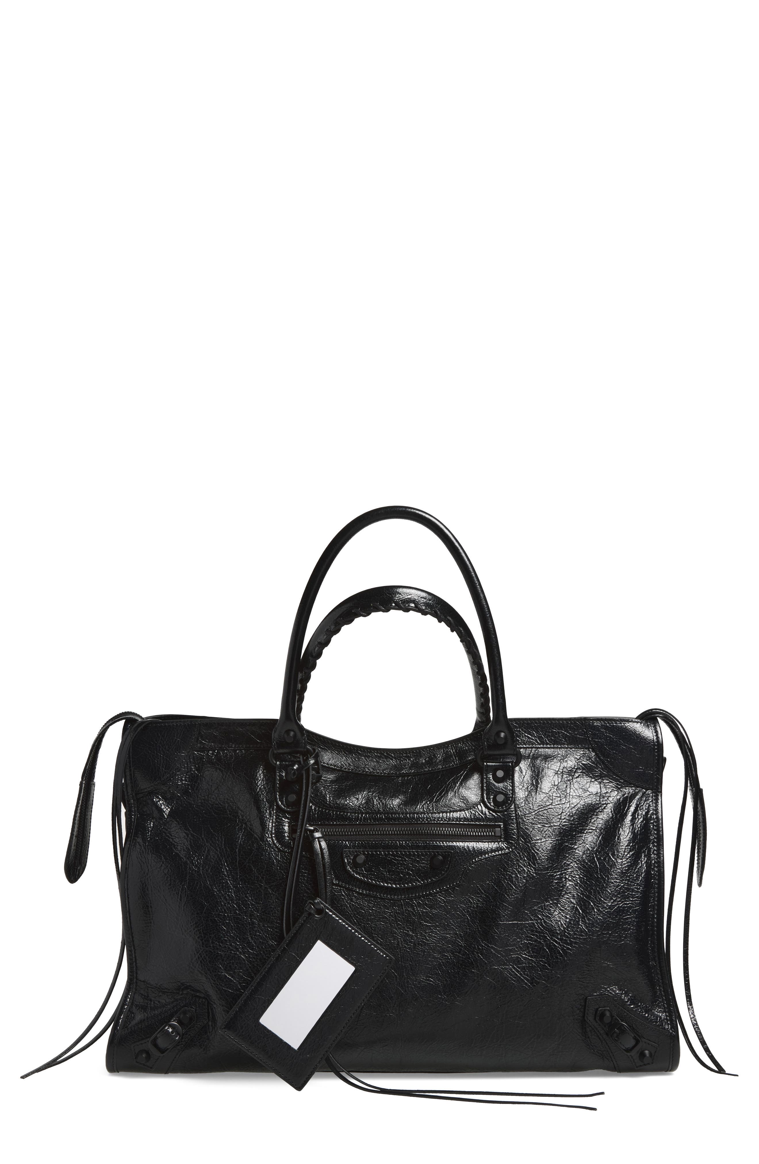Large Le City Arena Leather Satchel, Main, color, 1000 BLACK