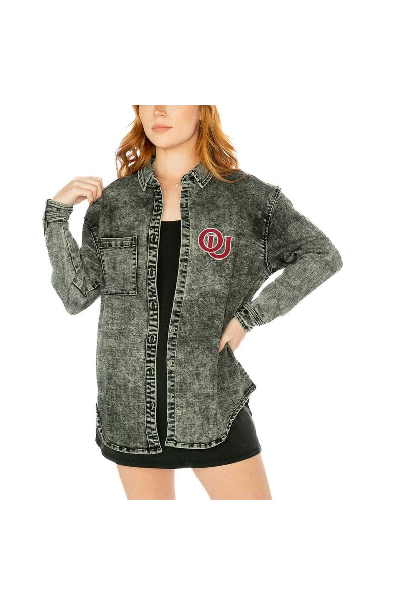 GAMEDAY COUTURE Women's Gameday Couture Charcoal Oklahoma Sooners Multi-Hit Tri-Blend Oversized Button-Up Denim Jacket, Main, color, Charcoal