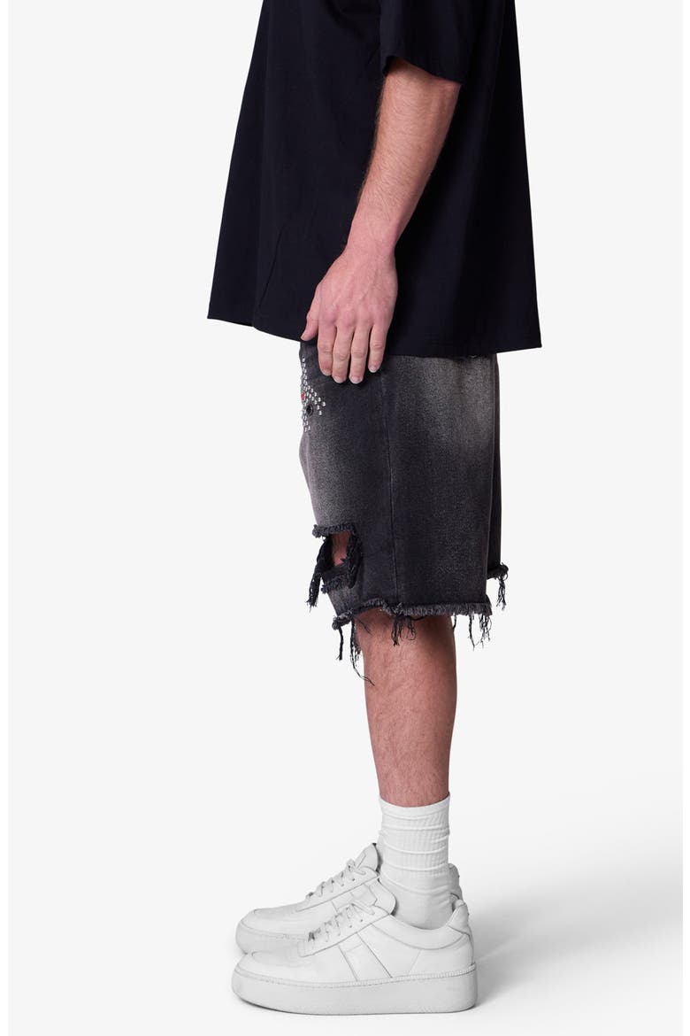 Distressed Spider Denim Shorts, Alternate, color, WASHED BLACK