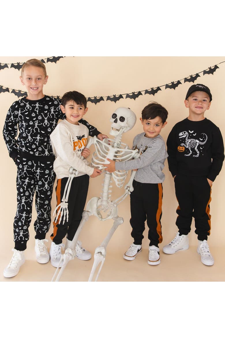 Glow In The Dark Silly Skelly Halloween Sweatshirt, Alternate, color, Black