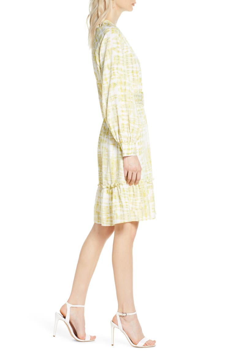 Long Sleeve Button Front Dress, Alternate, color, YELLOW- GREEN ABSTRACT