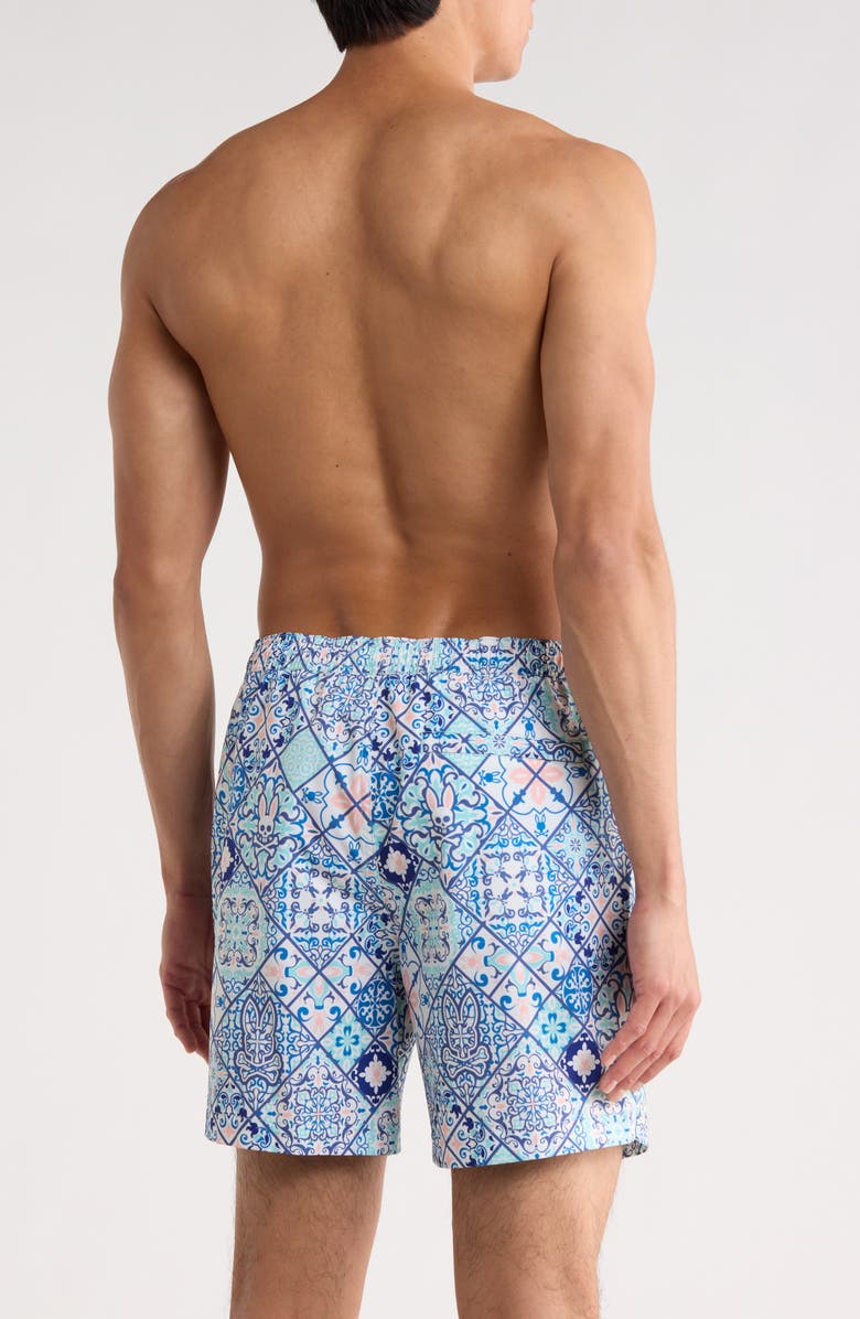 Psycho Bunny Nivar Print Swim Trunks, Alternate, color, Multi Blue
