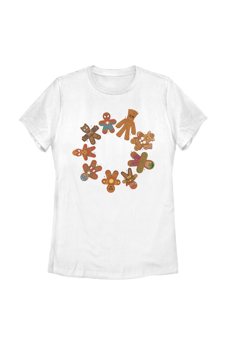 Marvel Women's Marvel Christmas Gingerbread Cookie Circle  Graphic T-Shirt, Main, color, White