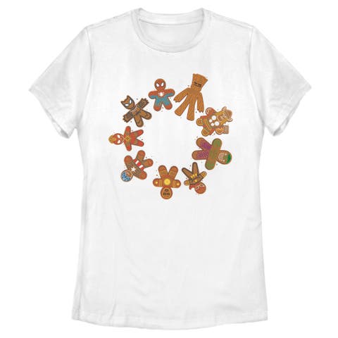 Women's Marvel Christmas Gingerbread Cookie Circle  Graphic T-Shirt