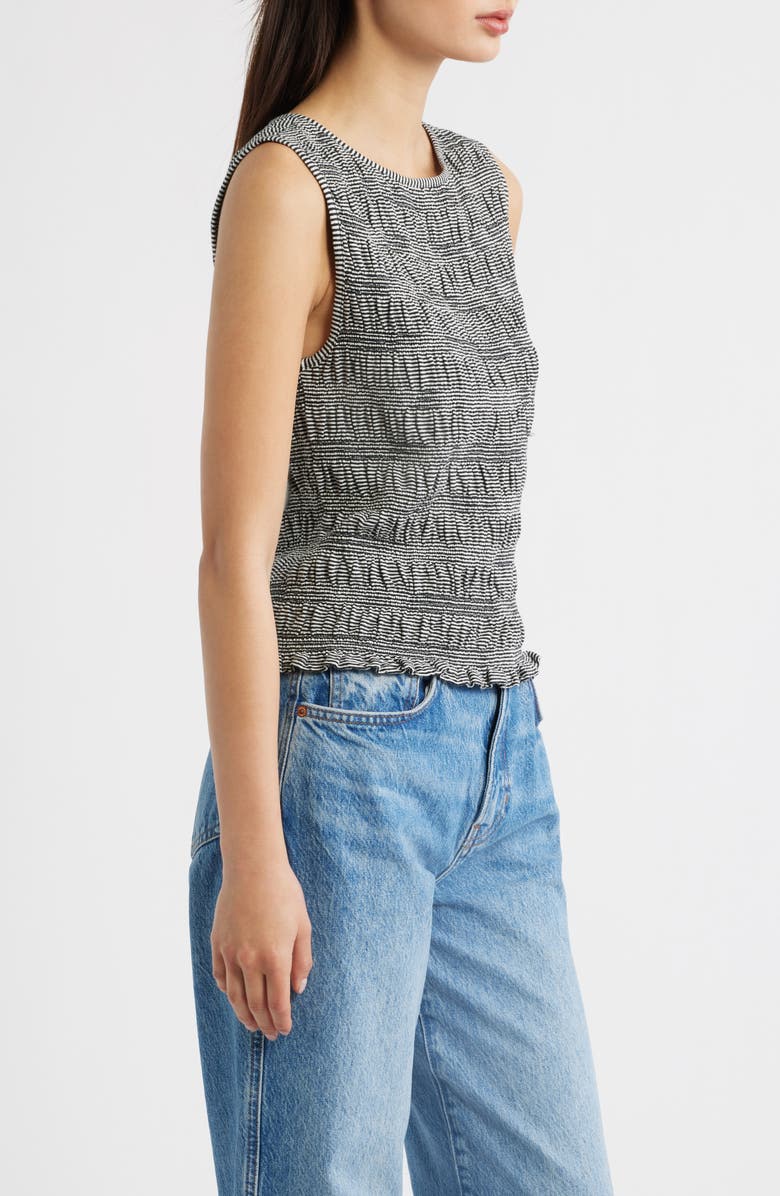 Madewell Smocked Bateau Neck Cotton & Linen Tank, Alternate, color, Jet Black