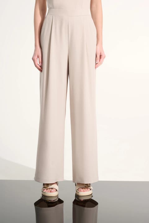 Stretch Woven Pull-On Wide Leg Pants
