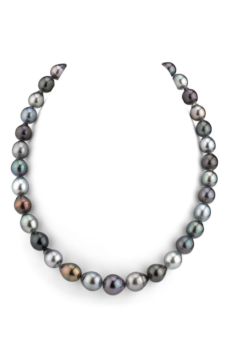 9-11mm Tahitian South Sea Multicolor Drop - Shape Pearl Necklace - Premier AAAA Quality, Main, color, Yellow Gold Clasp