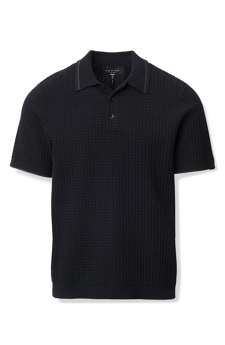 rag & bone Harvey Rib Polo Sweater, Alternate, color, Black